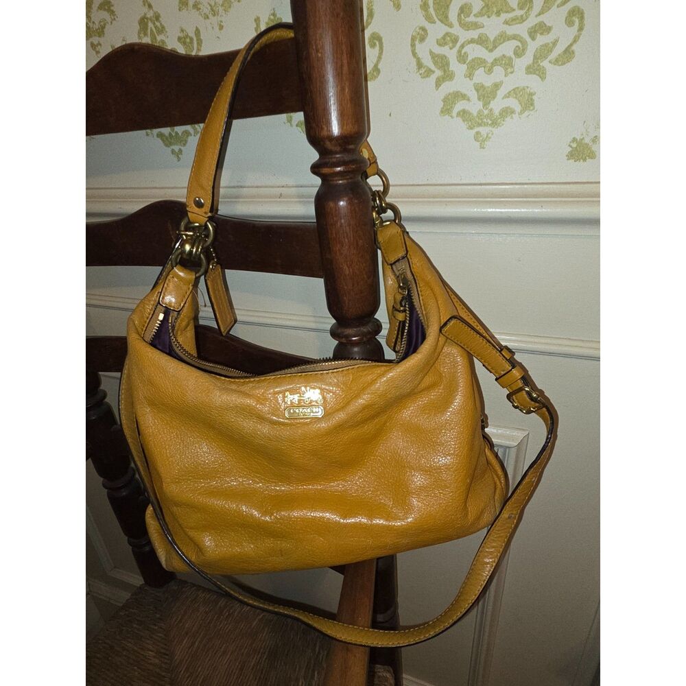 Vintage Coach Madison Hailey Hobo Saffron Yellow pebbled leather brass hardware